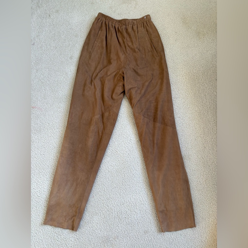 Vintage I. Magnin 100% suede leather lined pull on pants, sz 12 (sz 26 waist)